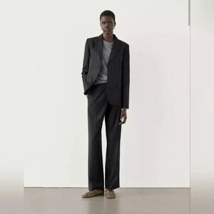 Zara Gingham Canvas Style Blazer Size Medium Pinstripes *pre-owned